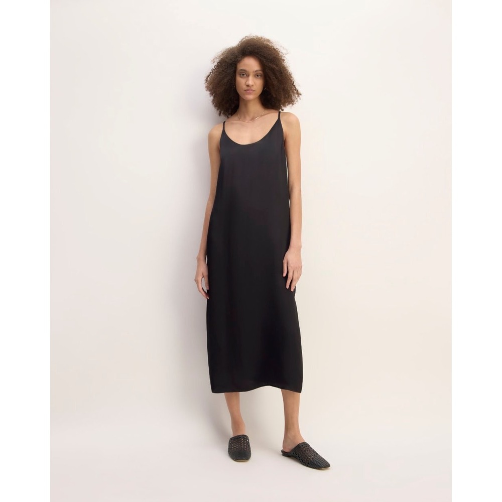 Everlane Japanese GoWeave Long Slip Dress Black Midi Side Slit Size 2